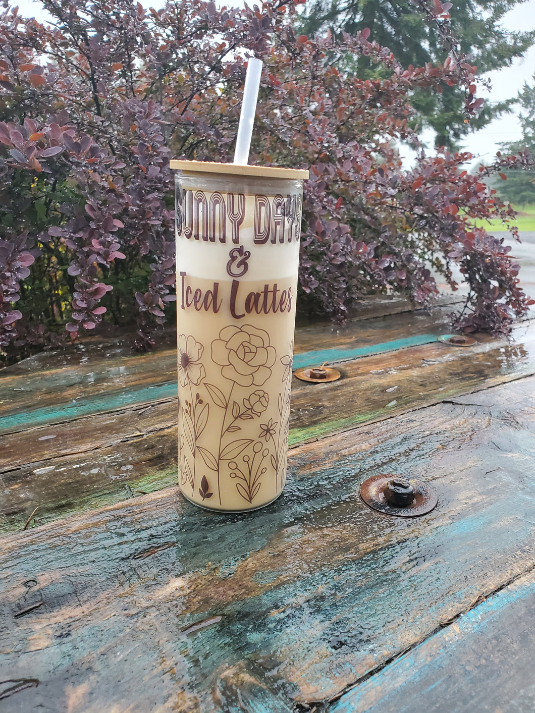 Sunny Days and Iced Lattes Glass Tumbler 25oz