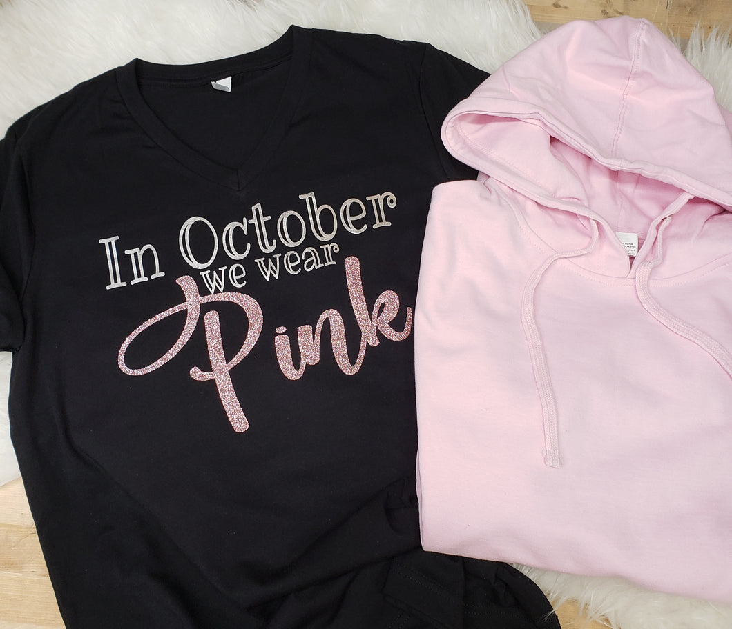 In October we Wear Pink  glitter Tshirt